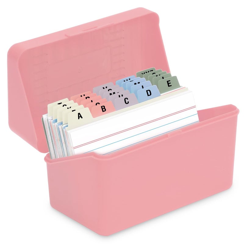 H4D 3x5 Index Card Holder with 100 Heavyweight Ruled Index Cards and 25 Plastic Dividers, Light Pink - Image 1